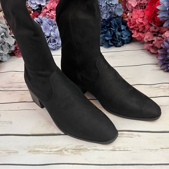 Black Over-the-Knee Faux Suede Heeled Boot - Picture 11 of 16